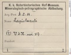 Etiketten zu Lapislazuli (NHMW-MIN-Az14)